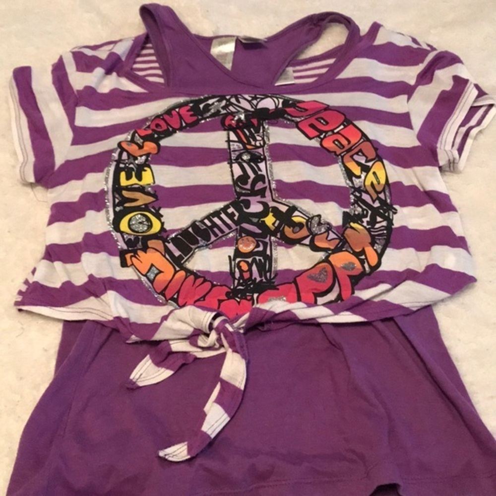 Girls Large “Fresh Brewed” purple/white shirts
